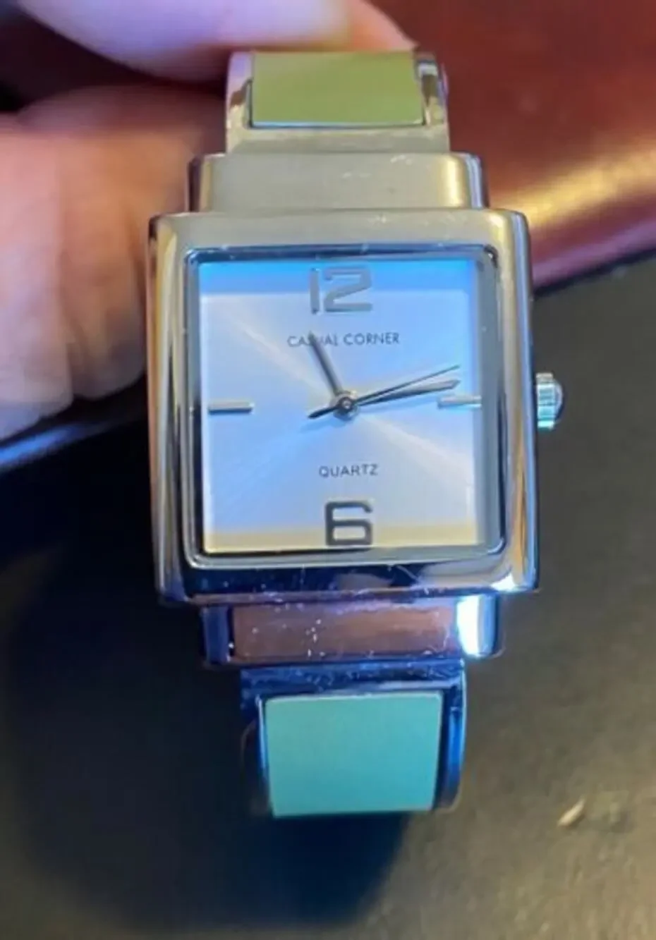Women's Silver Tone Casual Corner Watch, Green Accented Band